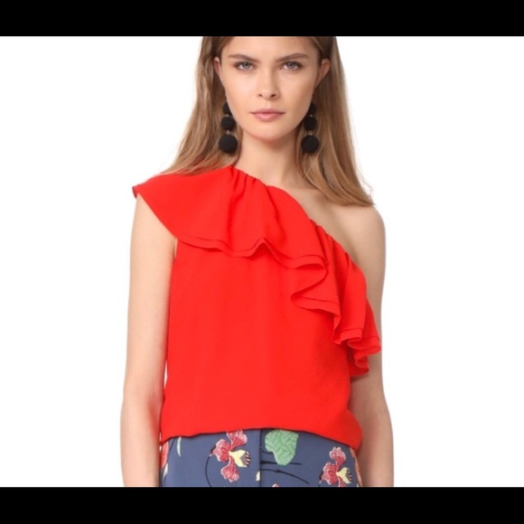 Rebecca Taylor One Shoulder Top in Candy Apple - Picture 4 of 5
